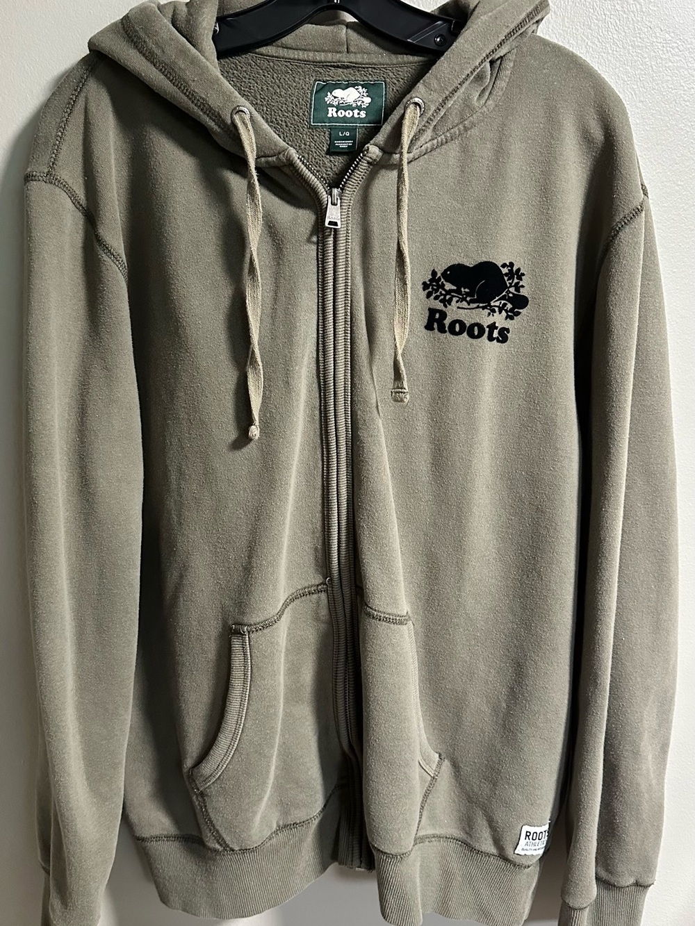 Roots Olive Zip-Up Hoodie Size Large
